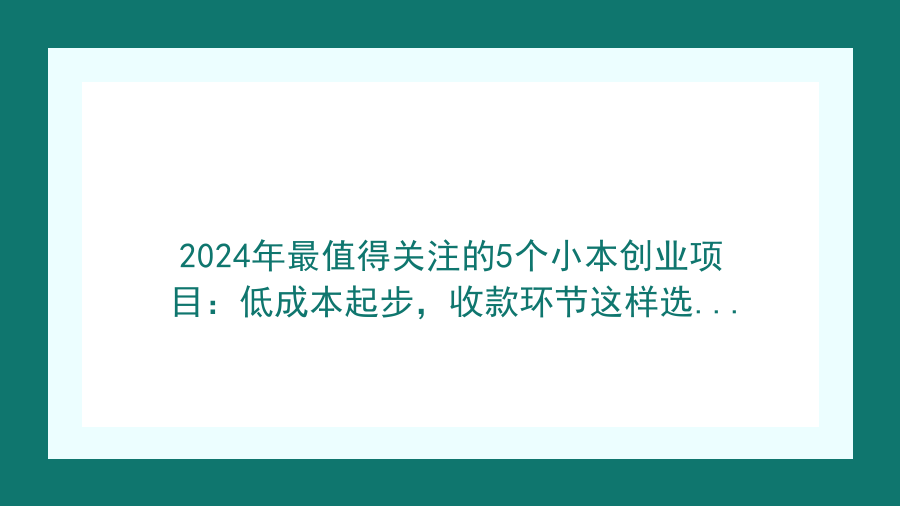 2024年最值得关注的5个小本创业项目：低成本起步，收款环节这样选才能省钱避坑封面图